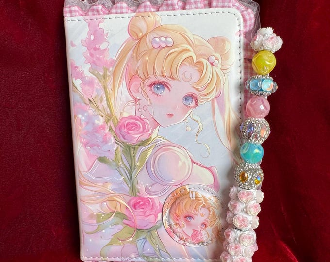 Anime Journal Notebook & Bling Pen Set | Kawaii Stationery Gift | Cute Handmade Notebook | Rhinestone Pen | Anime Lover Gift