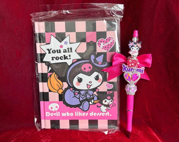 Anime Journal Notebook & Bling Pen Set | Kawaii Stationery Gift | Cute Handmade Notebook | Rhinestone Pen | Anime Lover Gift