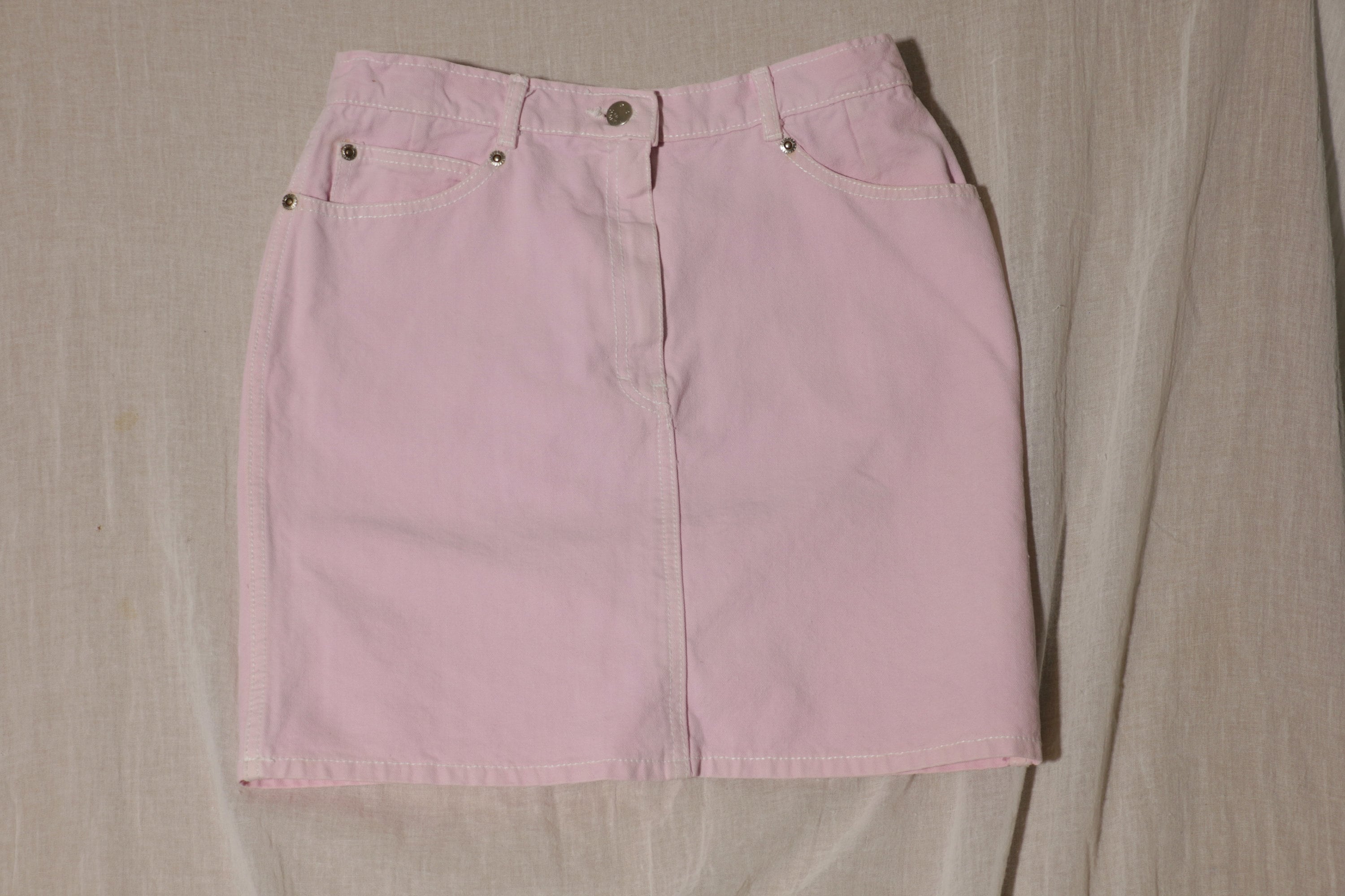 Pastel pink denim skirt top