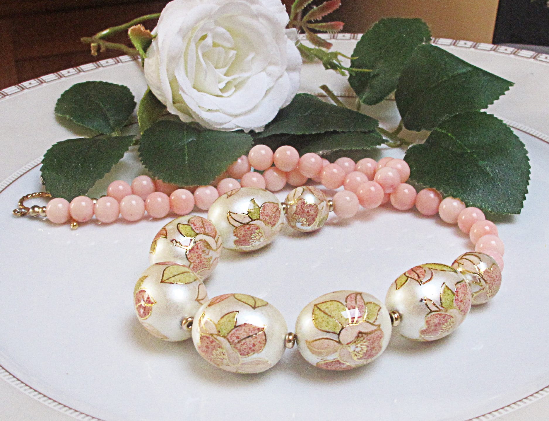 Collier En Corail Vert Rose - Longueur 45cm - Argent Massif 925 - Neuf Avec étiquettes