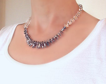 Herkimer Diamond Quartz Necklace, Rock Crystal & Pyrite Beads