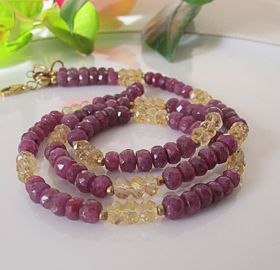 Ruby and Citrine Necklace. Natural Ruby Jewelry. Ruby Citrine Bracelet. Ruby and Citrine Earrings. Citrine Necklace. Etsy