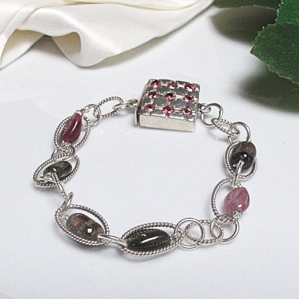 Watermelon Tourmaline Bracelet. Tourmaline Jewelry. Sterling silver pink tourmaline bracelet.