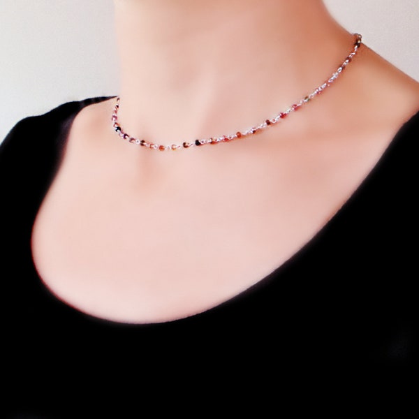 Tourmaline short Necklace. Tourmaline Rosary style necklace. Tourmaline jewelry. Rainbow Tourmaline short Necklace. Sterling silver rosary.