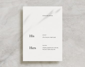 Minimalistic Signature Drinks Sign, Cocktail Menu, Wedding Drink Sign, Wedding Day of / Thalia