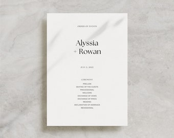 結婚式プログラム テンプレートのダウンロード、結婚式用の Canva プログラム、印刷可能なミニマリスト結婚式プログラム、結婚式 / Alyssia