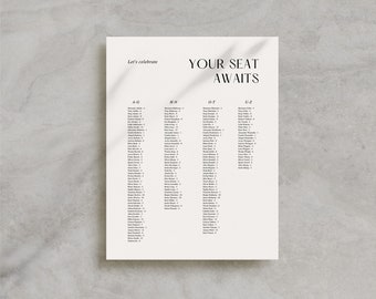 Wedding Seating Chart Template, Canva Seating Chart Template, Printable Minimalist Wedding, Wedding Reception, Wedding Day of / Naomi