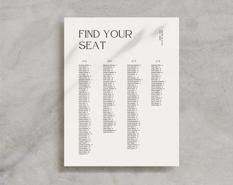 Wedding Seating Chart Template, Canva Template, Printable Minimalist Wedding, Instant Download, Wedding Reception, Wedding Day of / Devon