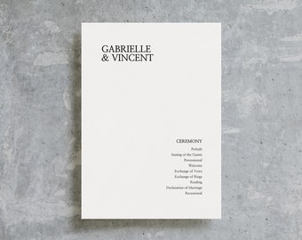 結婚式プログラム テンプレート、ミニマリスト ウェディング、Canva プログラム テンプレート、印刷可能な結婚式プログラム、結婚式 / ガブリエル