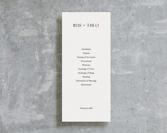 Simple Wedding Program Template, Minimalist Program for Wedding, Wedding Canva Template, Instant Download / Iris