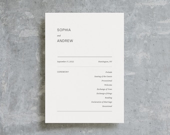 Hochzeitsprogramm Vorlage, Minimalistische Hochzeit, Canva Programmvorlage, Hochzeitsprogramm, Hochzeitstag der, Hochzeitszeremonie / Sophia