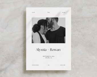 Save the Date Template with Photo, Minimalist Canva Template, Printable Wedding, Instant Download, Invitation Suite / Alyssia