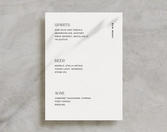 Drink Menu for Wedding, Printable Minimalist Canva Wedding Bar Menu Template, Wedding Day of / Devon