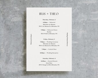 Wedding Itinerary Template, Printable Minimalist Canva Template, Instant Download, Wedding Day of / Iris