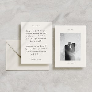 Modelo de cartão de agradecimento de casamento minimalista, cartão de agradecimento editável, papelaria de casamento, modelo Canva / Alyssia