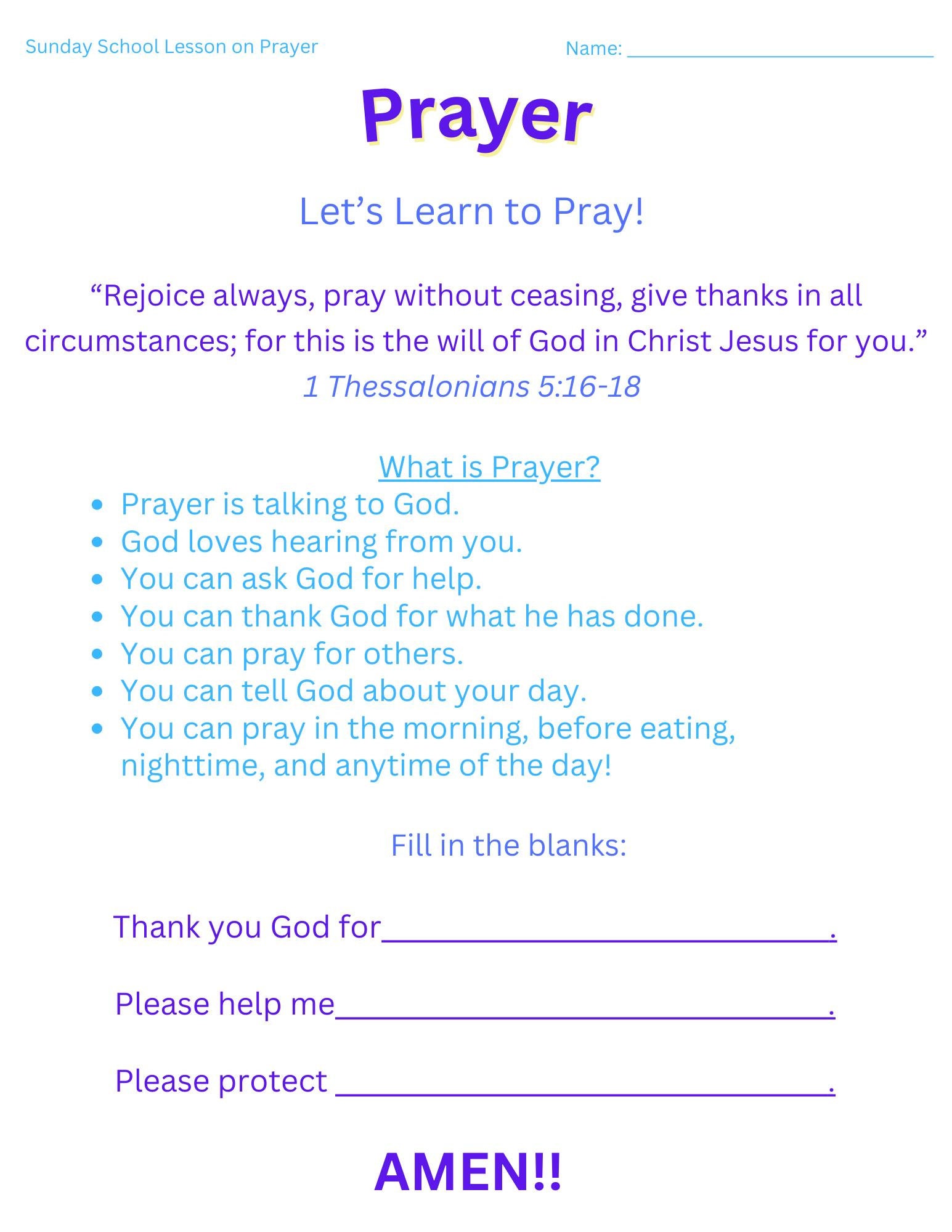 Sunday School Lesson on Prayer - Etsy