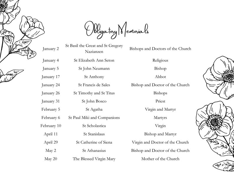 2024 Dates of Liturgical Calendar Etsy