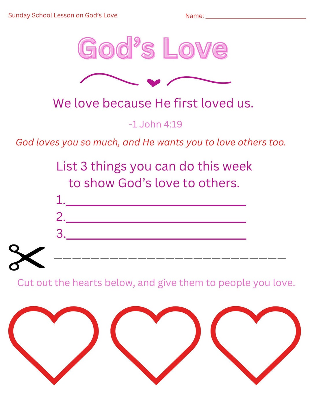 Printable Sunday School Lesson on God's Love Etsy