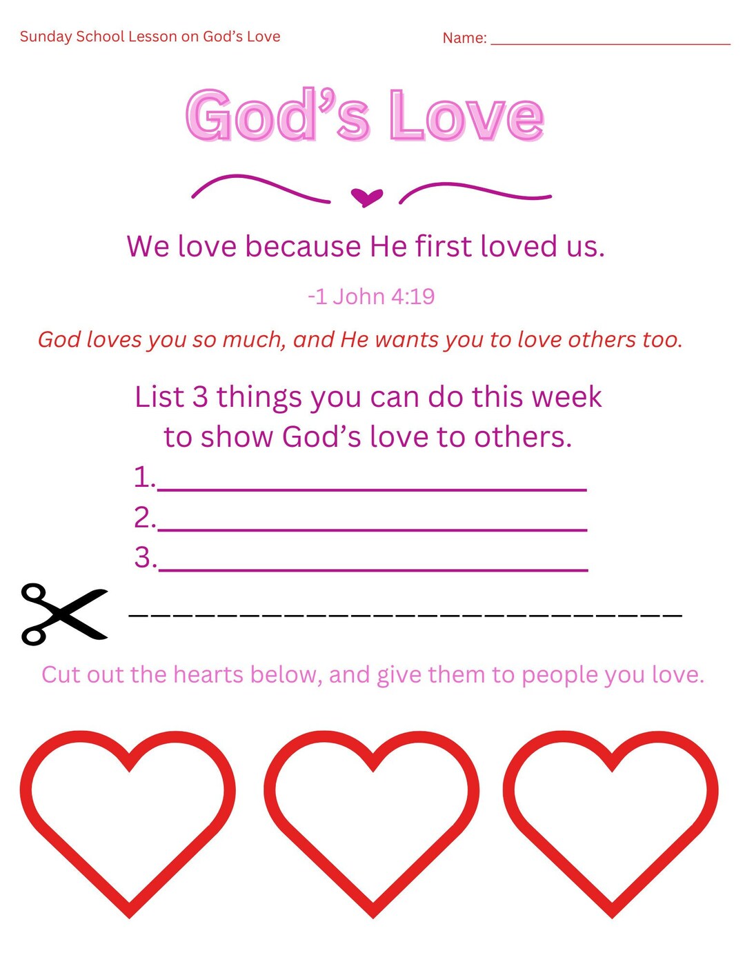 Printable Sunday School Lesson On God s Love Etsy