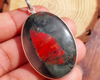 Bloodstone Pendant, 925 Sterling Silver Pendant, Bloodstone Gemstone Pendant, Handmade Silver Gemstone Jewelry, Bloodstone Pendant For Her