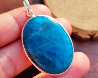 Blauer Apatit 925 Silber Anhänger, 925 Silber Anhänger, Natürlicher Blauer Apatit Edelstein 925 Sterling Silber Anhänger Schmuck