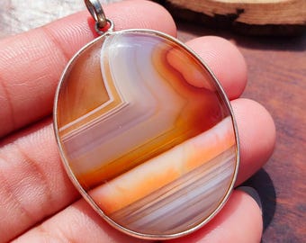 Natural Red Botswana Agate Pendant, Oval Shape Pendant, 925 Sterling Silver Pendant, Crystal Botswana Cabs Pendnat, Gift For Her / Mother