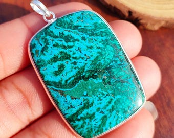 Natural Chrysocolla Malachite Pendant, Bezel Handmade 925 Sterling Silver pendant Jewelry, Statement Pendant, Boho Pendant, Gift for Friend