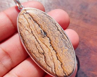 Pendentif En Argent 925 Sertie De Jaspe Océan Naturel - Fait Main Aux USA - Neuf Sans Emballage