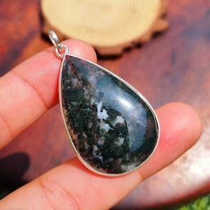 Moss Agate Pendant, 925 Sterling Silver Pendant, Moss Agate Gemstone, Handmade Silver Gemstone Jewelry, Moss Agate Pendant, Jewelry Gift