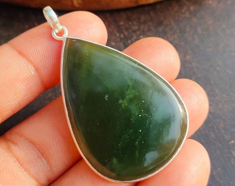 Green Jade Gemstone Silver Pendant | 925 Sterling Silver Pear Pendants | Handmade Pendant | Women Wedding Jewelry For Gift | Gift For Her