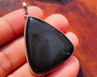 Black Obsidian Pendant, 925 Silver Gemstone Obsidian Pendant, Healing Crystal Necklace, Spiritual Protection Gift, Gift For Mother