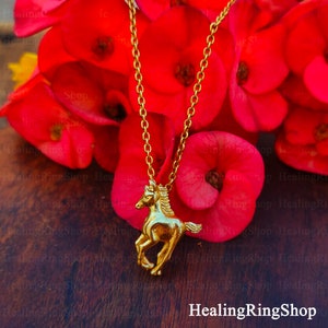 Pony pendant, Gold Plated Horse charm, Animal Necklace