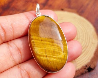 Natural Tiger Eye Yellow Gemstone Pendant, 925 Sterling Silver Pendant, Handmade Pendant, Boho Pendant, Stone Pendant, Best Gift For Her
