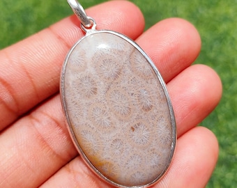 Fossil Coral Pendant, 925 Sterling Silver Pendant, Fossil Coral Handmade Pendant, Antique Fossil Coral Jewelry Gifts For Her, Gifts For Her