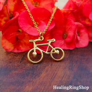 Gold Plated Bike Necklace: Handmade Brass Cycling Charm Pendant