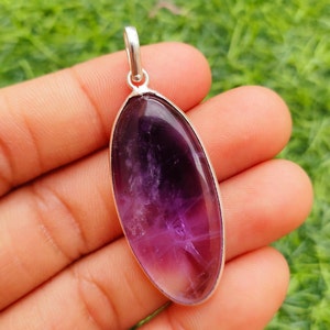 925 Sterling Silver Pendant, Natural Amethyst Pendant, Handmade Pendant, Oval Amethyst Pendant, Gemstone Pendant, February Birthstone