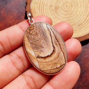 Picture Jasper Pendant, 925 Sterling Silver Pendant, Picture Jasper Gemstone Pendant, Handmade Silver Gemstone Jewelry, Gift For Mom
