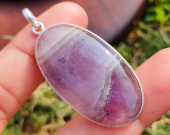 Natural Amethyst Pendant, 925 Sterling Silver Pendant, Oval Cabochon Jewelry, February Birthstone Jewelry, Amethyst Pendant, Wedding Gift