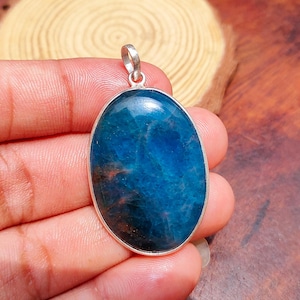 Top Quality Blue Apatite Cabochon Necklace, Apatite Pendant, Necklace Jewelry, 925 Sterling Silver Pendant, Neon Apatite Necklace Gift