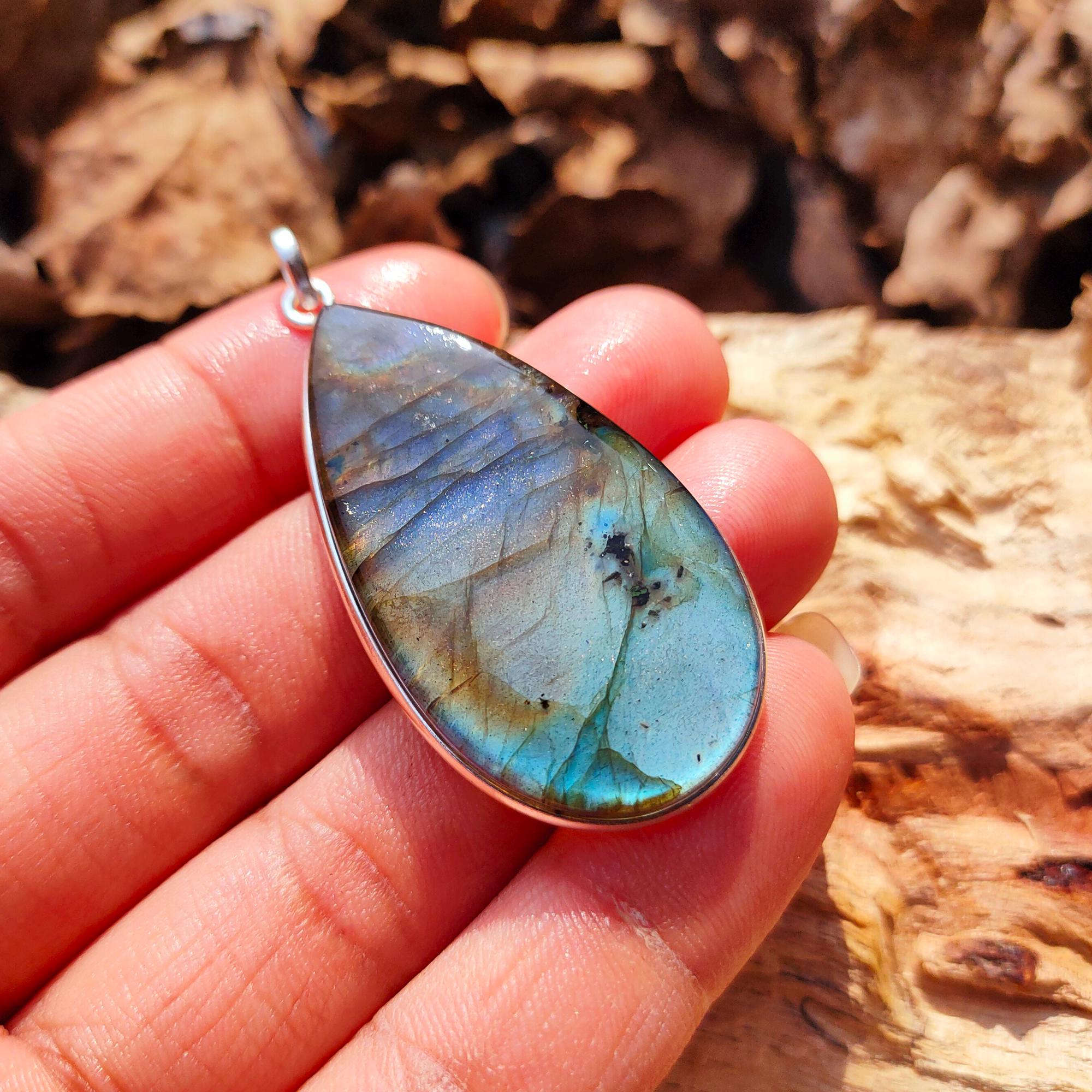 Pendentif En Argent 925 Avec Labradorite - Fait Main - Longueur 2,5 Pouces - Neuf - Réf. P15792