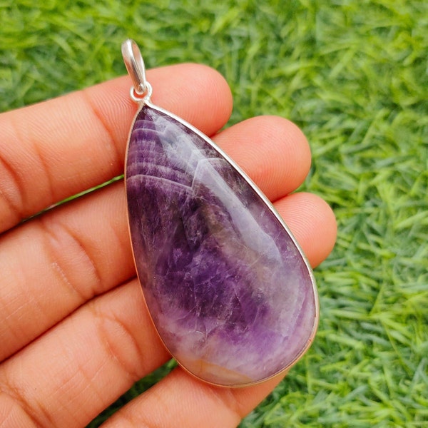 Chevron Amethyst Gemstone Handmade 925 Sterling Silver Pendant, Natural Chevron Amethyst Pendant Necklace, Gifts For Christmas Or Valentine