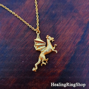 Phoenix Bird Necklace, Fire Bird Necklace, Dragon Gold Plated Necklace, Mythical Necklace Gift