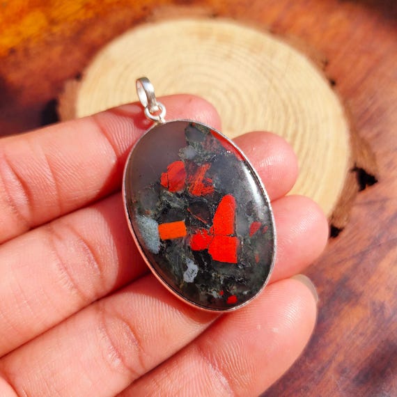 Bloodstone Pendant, 925 Sterling Silver Pendant, Bloodstone
