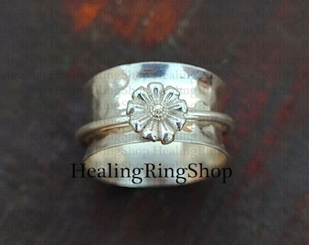 Sterling Silver Flower Spinner Ring: Anxiety Relief Jewelry