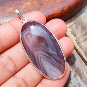 Natural Lace Agate Cabochon Pendant, Handmade 925 Sterling Silver Pendant, Bezel Pendant Charm Pendant Jewelry, Gift for Her