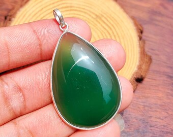 Natural Green Onyx Pendent, Gemstone Necklace Pendant, 925 Sterling Silver, Beautiful Pendent, Handmade Pendent, Gift Silver Pendent
