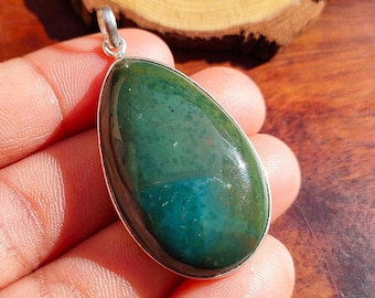 Pendentif En Argent 925 Sterling Avec Jaspe (Pierre De Sang) Naturel - Fait Main - 1,75 Pouces
