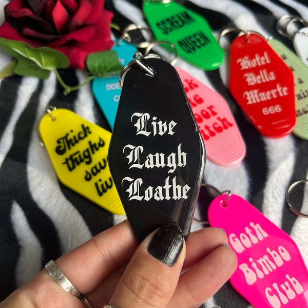 Live Laugh Loathe vinyl resin motel keyring keychain accessory alternative art quote slogan key ring emo goth