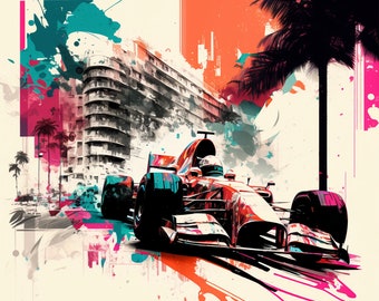 Formel 1 Monaco GP Abstrakt konstverk 300 DPI 3x JPEG Digitala Nedladdningar