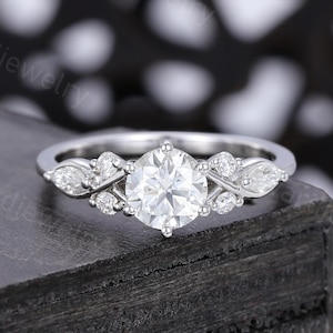 Moissanite engagement ring Unique White gold ring Antique Marquise cut Diamond ring Bridal ring Promise ring dainty Anniversary ring